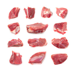Raw mutton fillet isolated, lamb meat pieces, tenderloin or mutton sirloin meat. Fresh sheep fillet