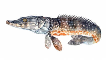 Fototapeta premium A gar with elongated watercolor features isolate on white background