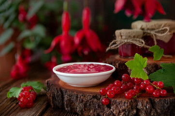 Traditional homemade Cumberland sauce made from fresh red currants