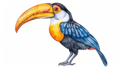 Fototapeta premium A hornbill with unique watercolor features isolate on white background