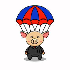 cute illustration design of a dizzy parachuting pig