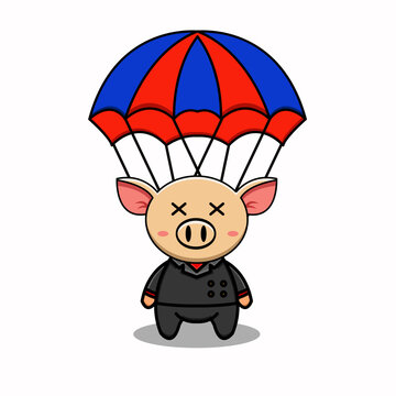 recommend clip art: cute illustration design of a dizzy parachuting pig