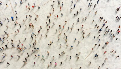 Aerial View of People Connected by Lines on a White Surface