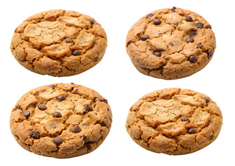Collection of round biscuit cookies, classic, and nut set, on transparent background. The concept of delicious and fresh cookies.