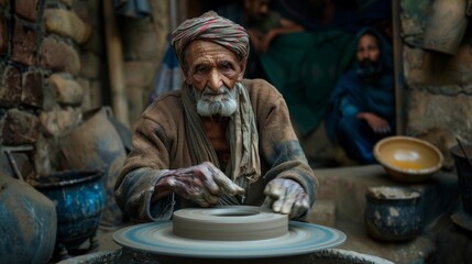 A potter shaping clay on a wheel,&nbsp;artisanal craftsmanship