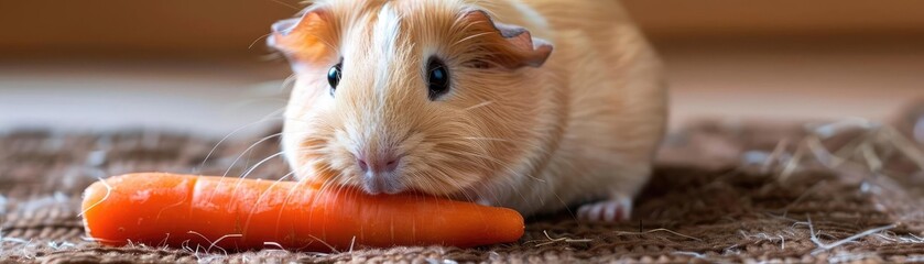 Guinea pig munching on a carrot, highlighting small pet care