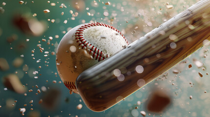 A batter striking a baseball with a bat, capturing the moment of impact in a dynamic sports scene.