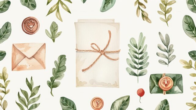 Business licensing depicted with watercolor certificates and seals isolate on white background