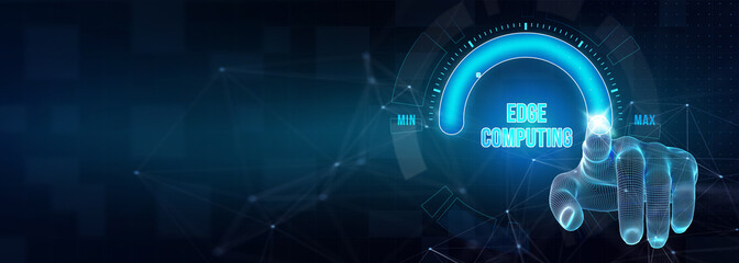 Fototapeta premium Edge computing modern IT technology on virtual screen. Business, technology, internet and networking concept. 3d illustration