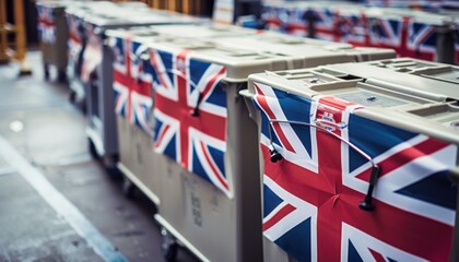 Row of Plastic Bins Decorated With Union Jack Flags in London
