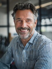 Fototapeta premium A person with a long beard smiling directly into the camera