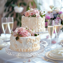 Close-up of a beautifully decorated wedding anniversary cake