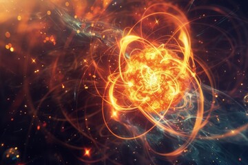 Obraz premium Depiction of atomic nucleus fusion, representing nuclear reactions