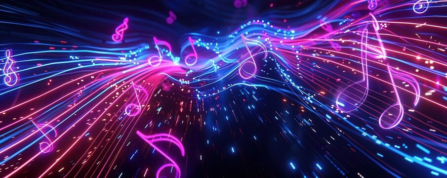 Pink and blue glowing musical notes.
