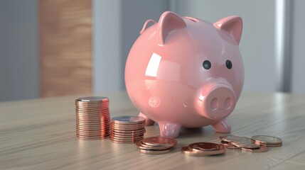 The piggy bank and coins