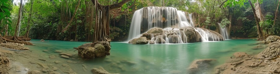 Obraz premium Serene Waterfall Plunging into a Tranquil Pool