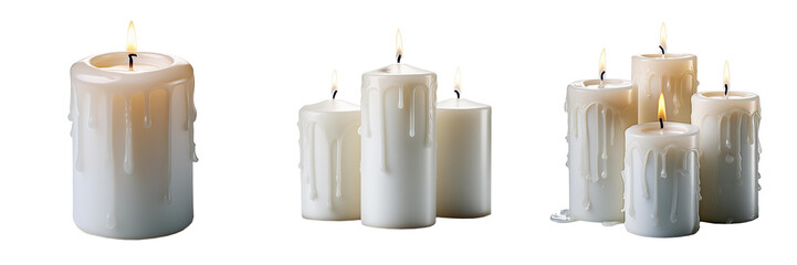 white burning candles isolated on transparent background
