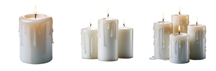 white burning candles isolated on transparent background