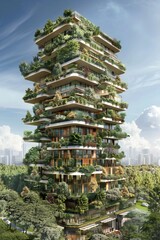 Obraz premium Multi storey living building with green gardens in the balconies Generative Ai