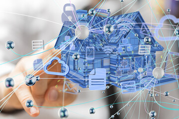 home data. Digital cyberspace with particles and Digital data network connections concept.