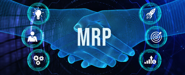 MRP Material Requirement planning Manufacturing Industry Business Process automation. 3d illustration