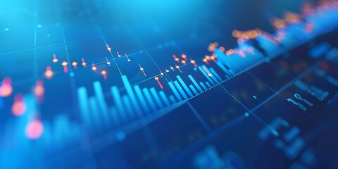 A graphical representation of an investment chart on a polished blue background, showcasing bullish points that define the upward trajectory of stock market trends. 
