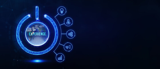 EXPERIENCE inscription, social networking concept. Business, Technology, Internet and network concept. 3d illustration