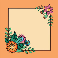 floral frame with flowers and leaves on a white background