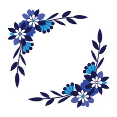 floral frame with flowers and leaves on a white background
