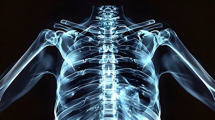 X-Ray of a Rib Cage: X-ray image of a human rib cage, highlighting ribs and sternum.

