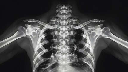 X-Ray of a Rib Cage: X-ray image of a human rib cage, highlighting ribs and sternum.

