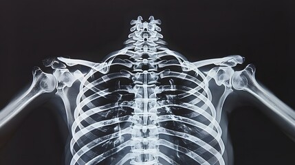X-Ray of a Rib Cage: X-ray image of a human rib cage, highlighting ribs and sternum.

