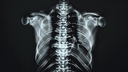 X-Ray of a Rib Cage: X-ray image of a human rib cage, highlighting ribs and sternum.

