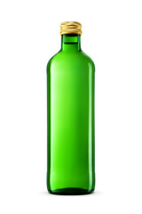 Soda or purified mineral water in green glass bottle isolated. Transparent PNG image.