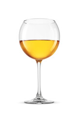 White wine in a long stem glass isolated. Transparent PNG image.