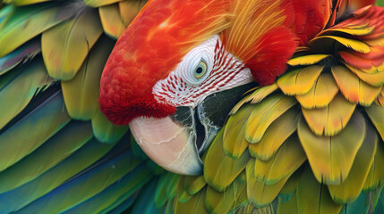 Obraz premium Extreme close-up of a parrot preening its feathers in the wild