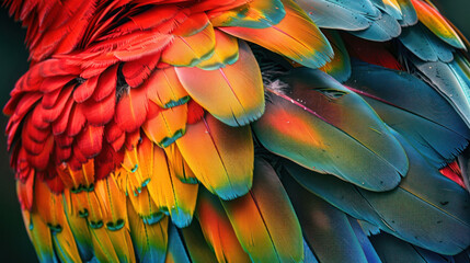 Fototapeta premium Extreme close-up of a parrot's vibrant feathers and sharp beak in the wild
