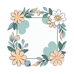 floral frame with flowers and leaves on a white background