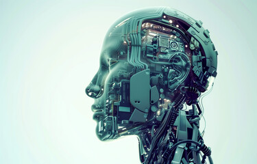 Futuristic robotic head with intricate mechanical details