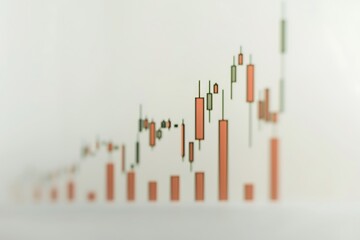 Elegant candlestick graph chart depicting a bullish trend in stock market investment, white background highlighting upward momentum, minimalist design.