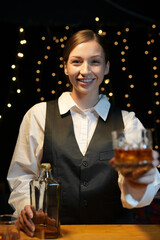 Bartender Serve beer, on wood bar, 