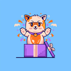 The cat came out of the gift box