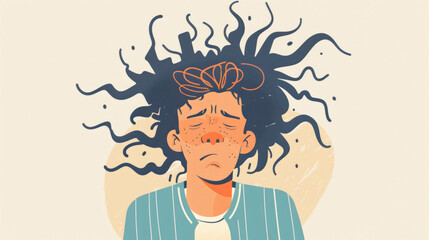 Icon of a person with a frazzled expression, hair standing up, and stress lines