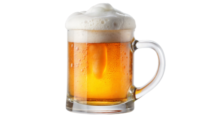 Glass mug of beer isolated on white with foam bubbles