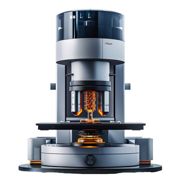 Front view of a single atomic force microscope isolated on a white transparent background