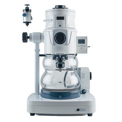 Front view of a single rotary evaporator isolated on a white transparent background