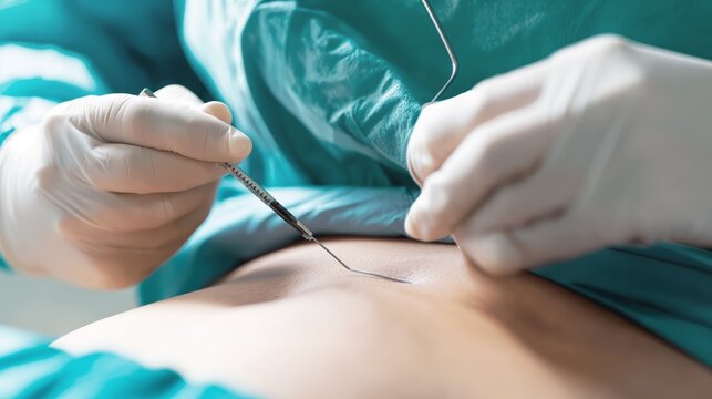 Close-up of a surgeon s hands performing a delicate and intense medical procedure, showcasing precision and focus required for successful surgery