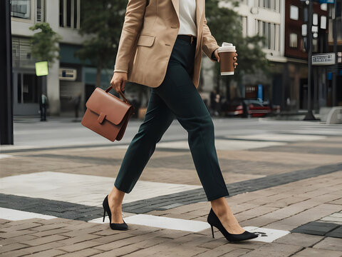 Mujer caminando apurada al trabajo