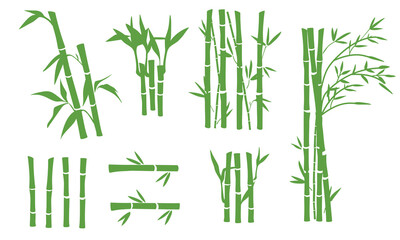 Bamboo leaves silhouette collection. Bamboo plant vector illustration. Bamboo element design. Bamboo branches, stems and leaves