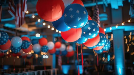 American flag-themed decorations at a Labor Day event with minimalist background